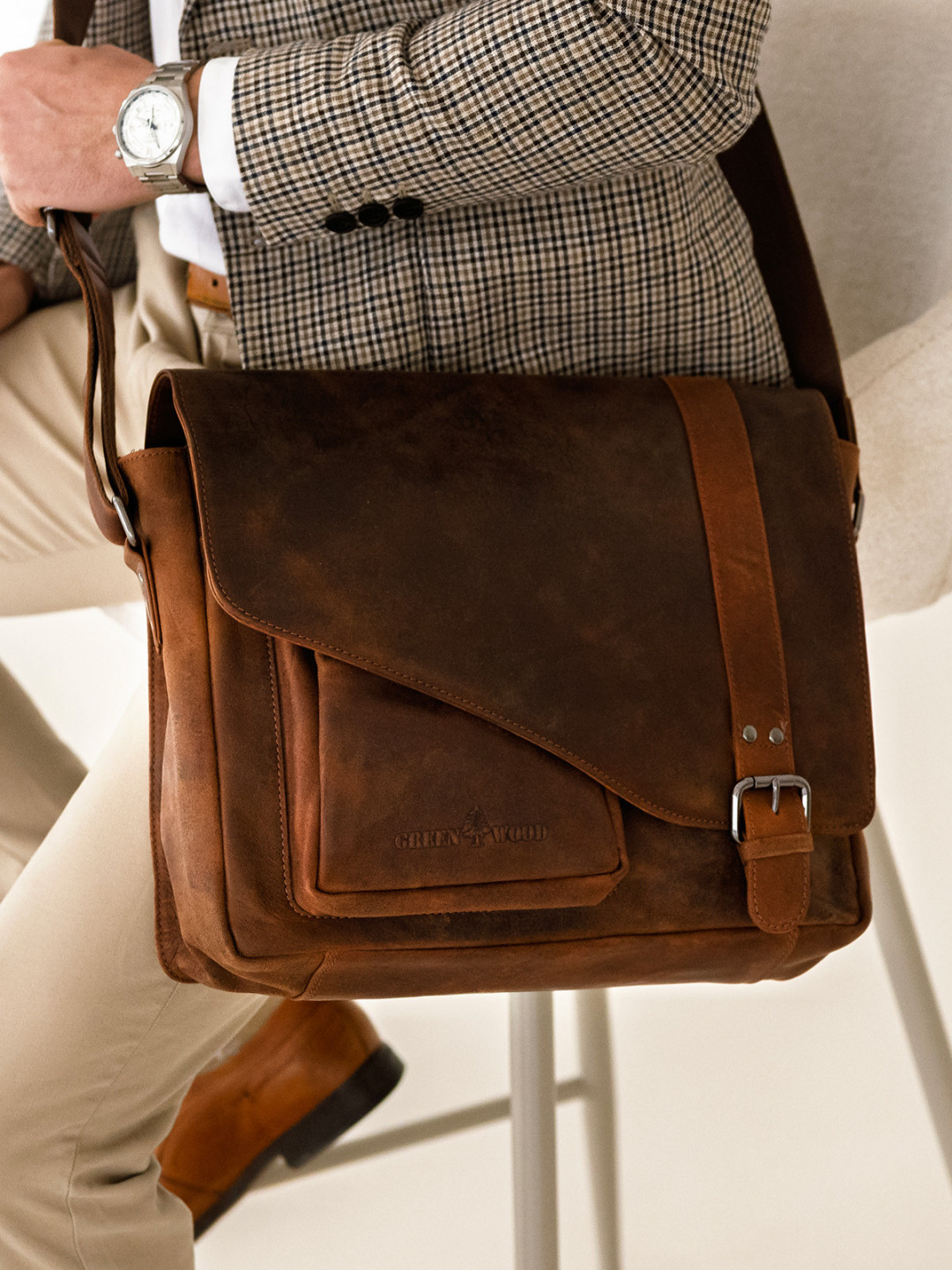 Pánská kožená taška přes rameno Greenwood Kane – koňak